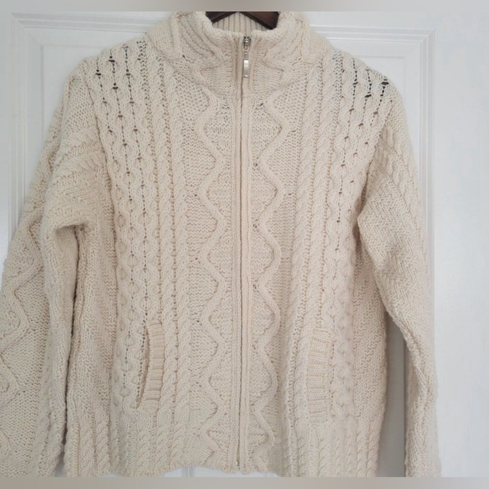 Irish Arancrafts Merino Wool Zipper Cardigan Coat size S